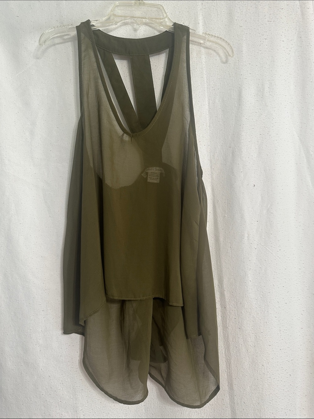 Sans Souci Olive Sheer Asymmetrical Tank Dress